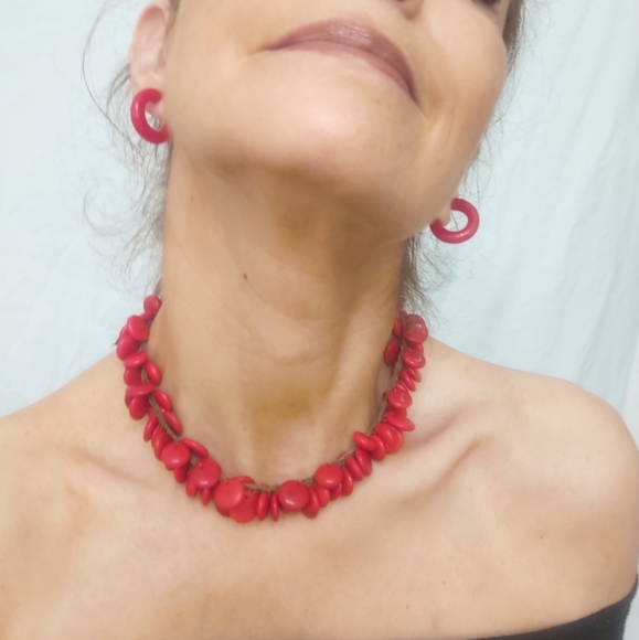 Vintage Red Coral Disk Adjustable Necklace - Picture 4 of 8